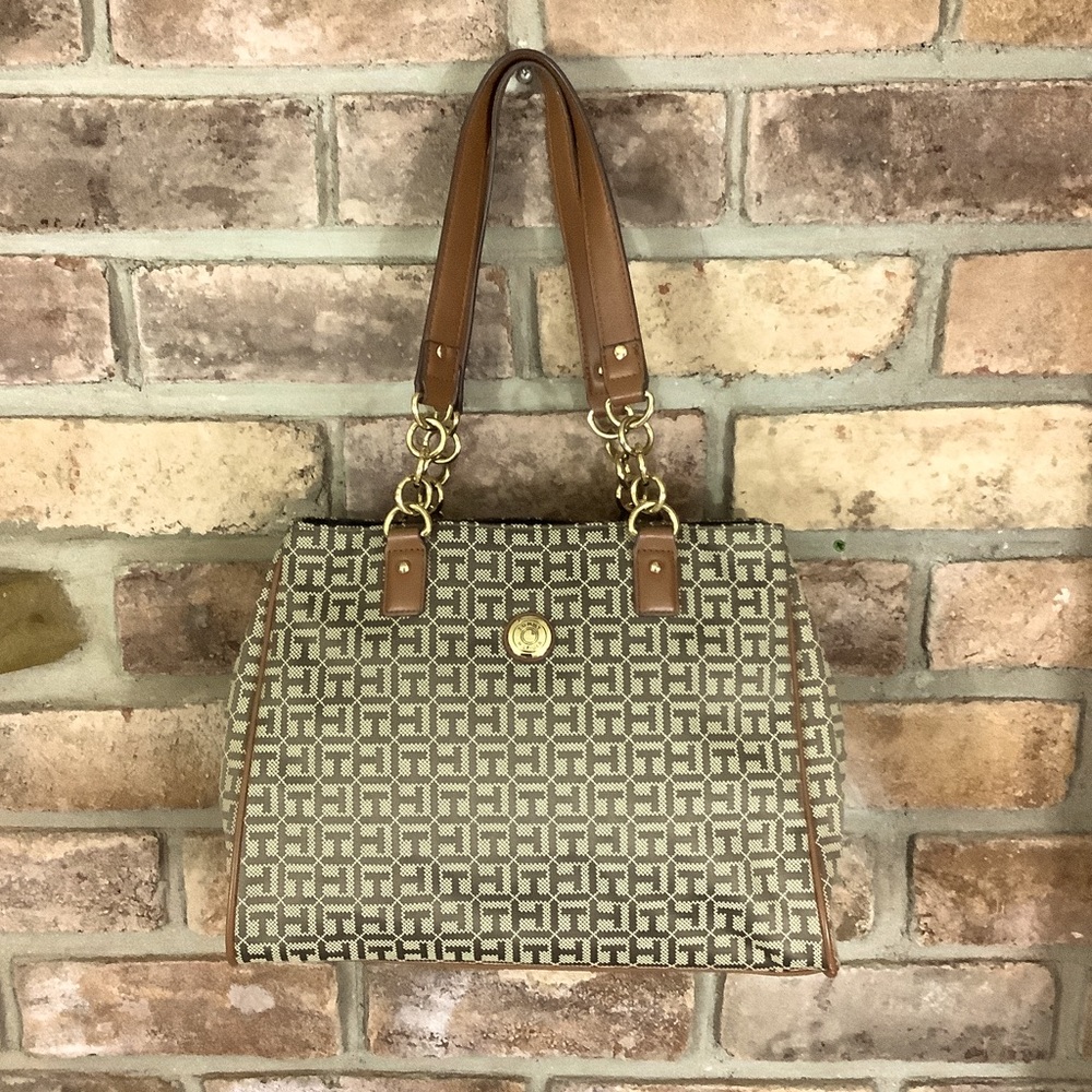 TOMMY HILFIGER Monogram Tan Logo Satchel/Bag
